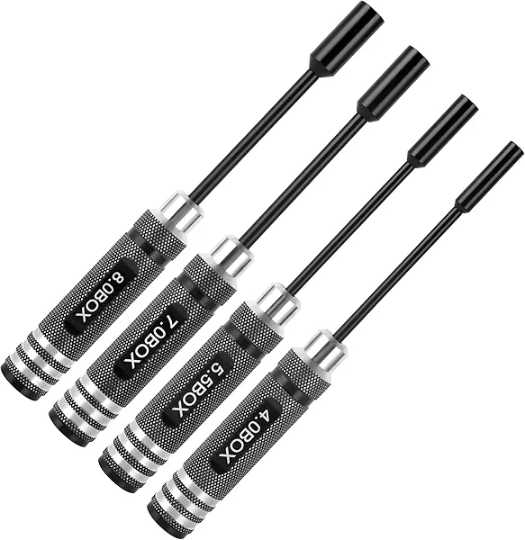 MDLHOBBY 4pcs Premium RC Hex Nut Drivers Set - Durable Steel Hex Nut Socket Screwdrivers for Quick, Precise RC Repair Tool Kit with Replaceable Tips 4.0/5.5/7.0/8.0mm for RC Hobby Car Truck Airplane