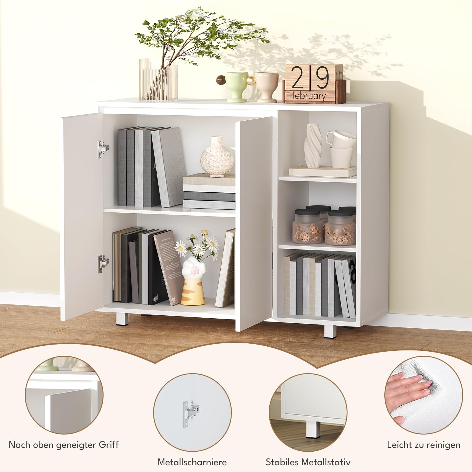 BEWISHOME Badezimmerschrank,Badschrank mit 2 Türen,Küchenschrank,Badezimmerschrank mit Offenem Fach & Verstellbarer Ablage,Viel Stauraum für BadBadezimmer,Wohnzimmer & Küche,35x100x80 cm,Weiß EYYG20W