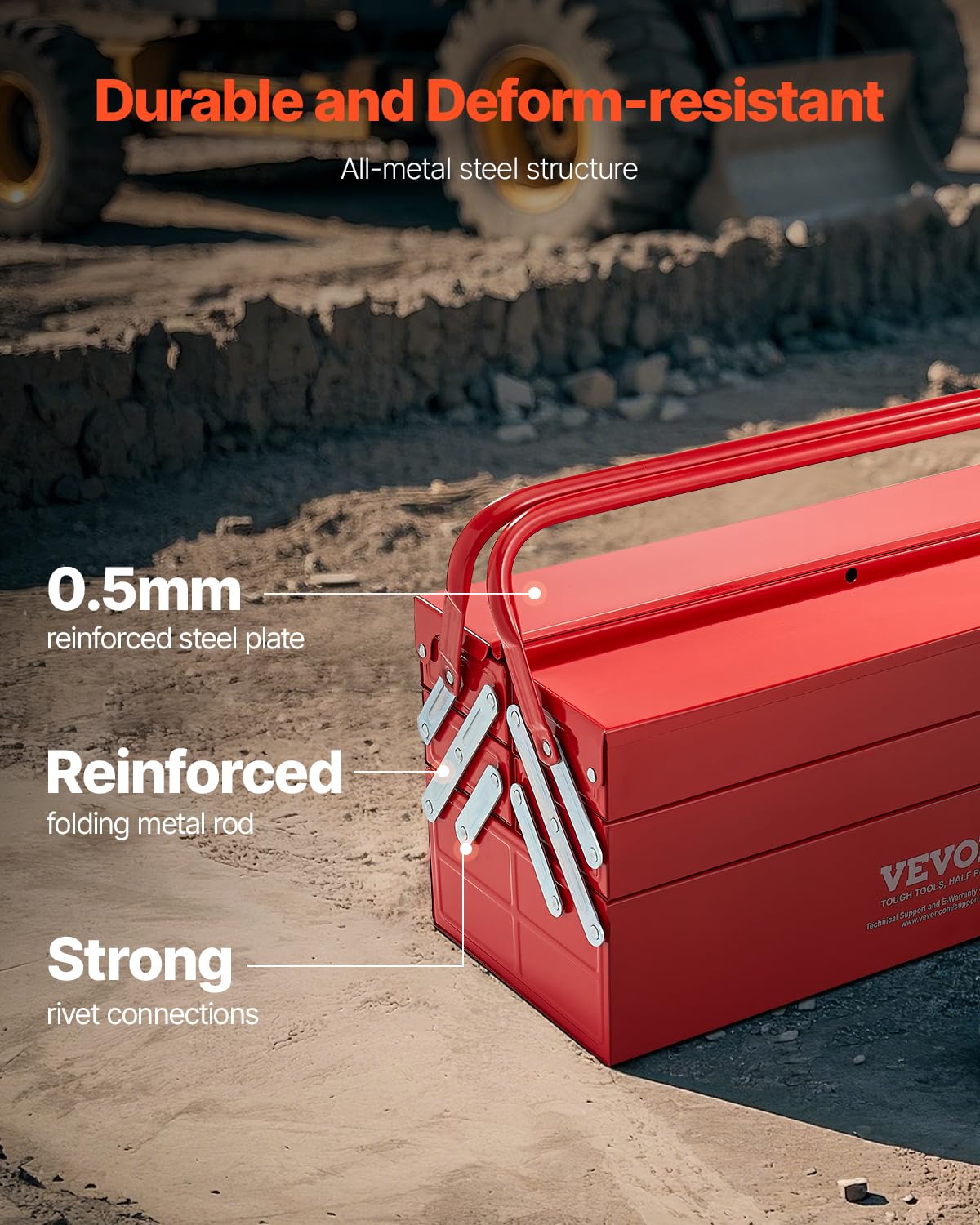 VEVOR Boîte à Outils Métal 457,2 mm, Caisse à Outils 3 Niveaux, Organisateur Coffre Outils Pliable 4 Plateaux, Couvercle Rabattable, Poignée, Trou de Verrouillage, pour Atelier Réparation Usine Maison