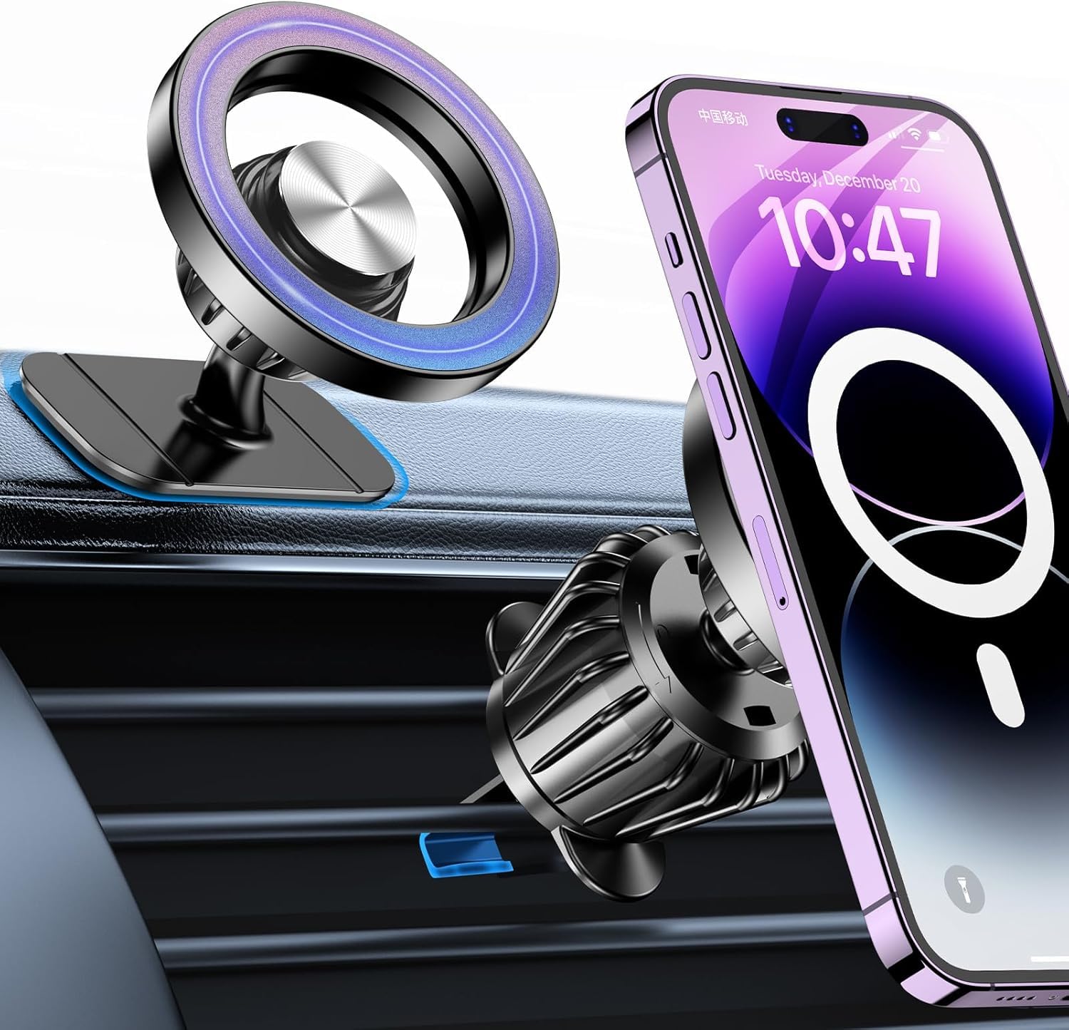 Round Car Mobile Holder 360 Rotating Dashboard Air Vent Phone Mount