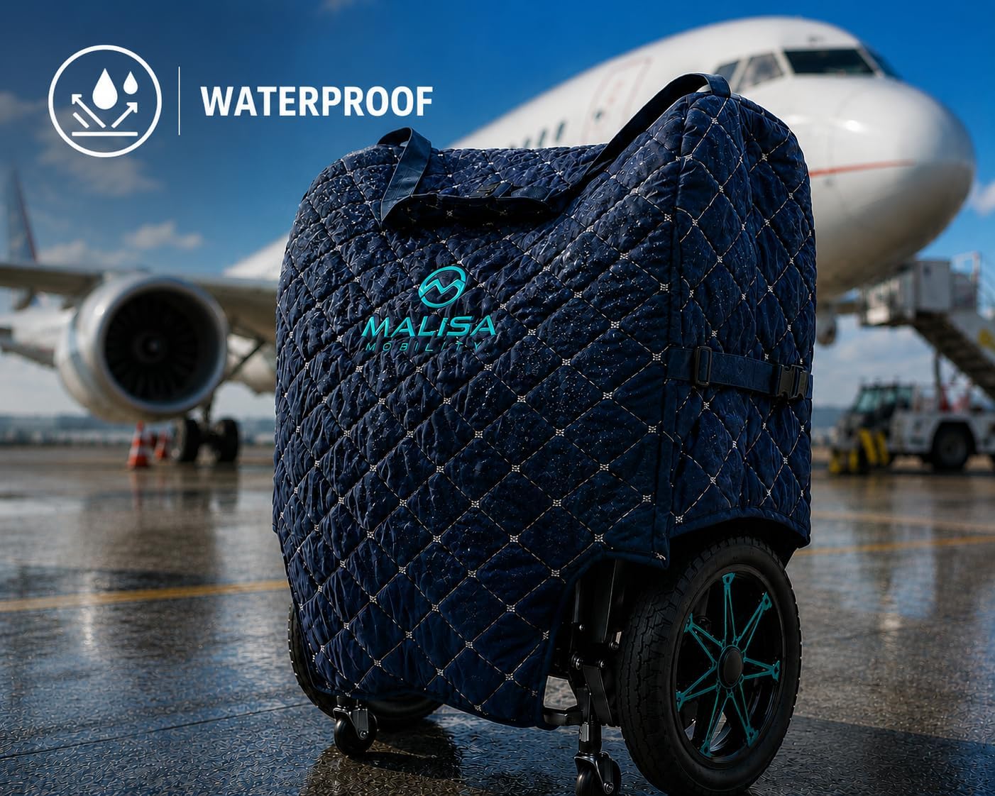 MALISA Padded Folding Wheelchair Travel Bag – Heavy Duty Waterproof Carry Case for Folding Mobility Scooters & Wheelchairs – Suitcase-Style Rolling Mode (Large)