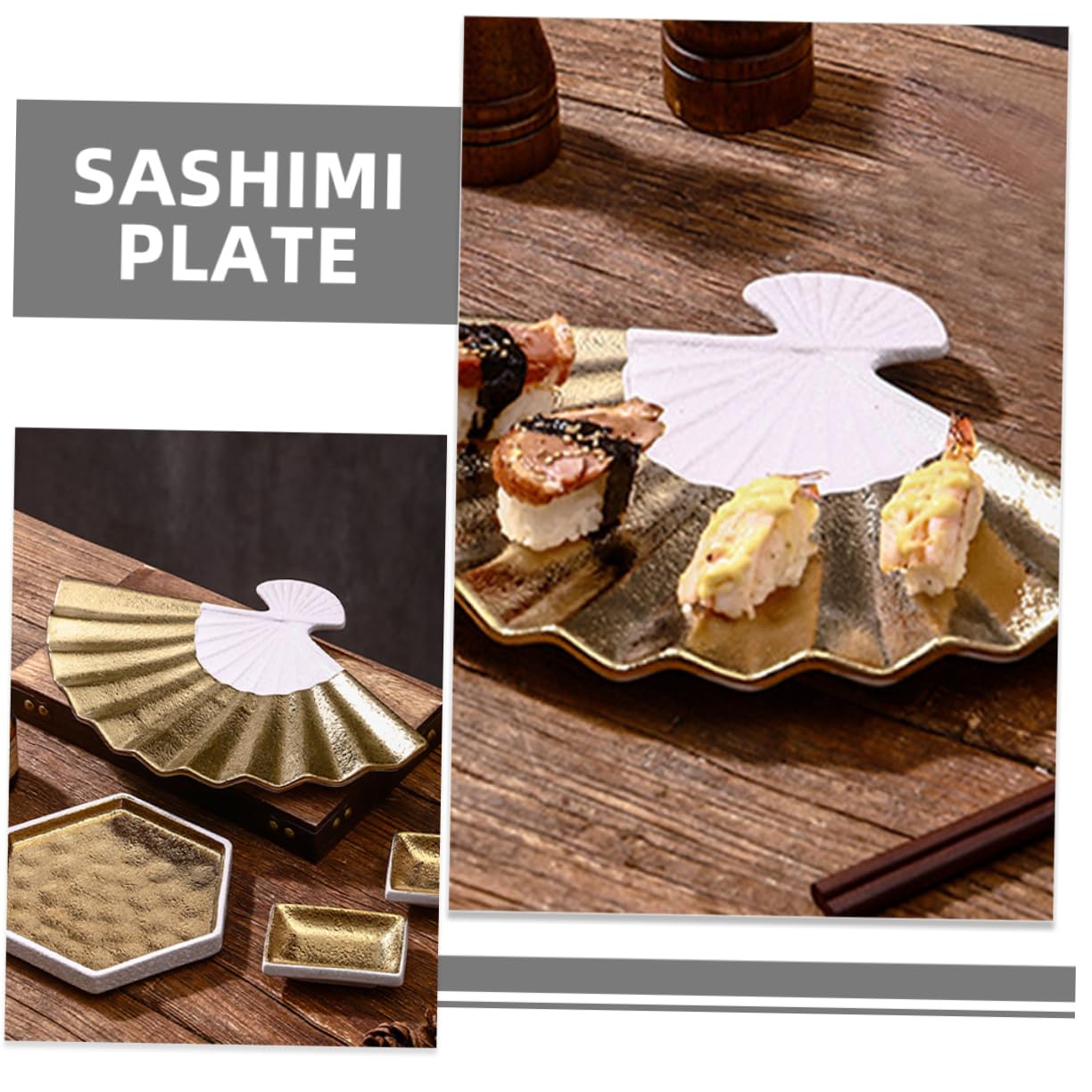 UKCOCO Plateau Utilisation Longue Durée en Céramique de Service à Sushis Forme Éventail Style Japonerie Multifonctionnelle pour Restaurants et Hôtels