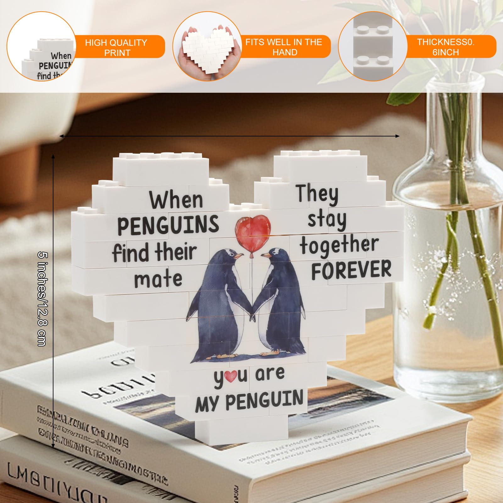 Regalo A Forma Di Cuore Con Pinguino In Plastica ABS, Puzzle Preassemblato Per Coppie, San Valentino, Anniversario, Compleanno, 80g