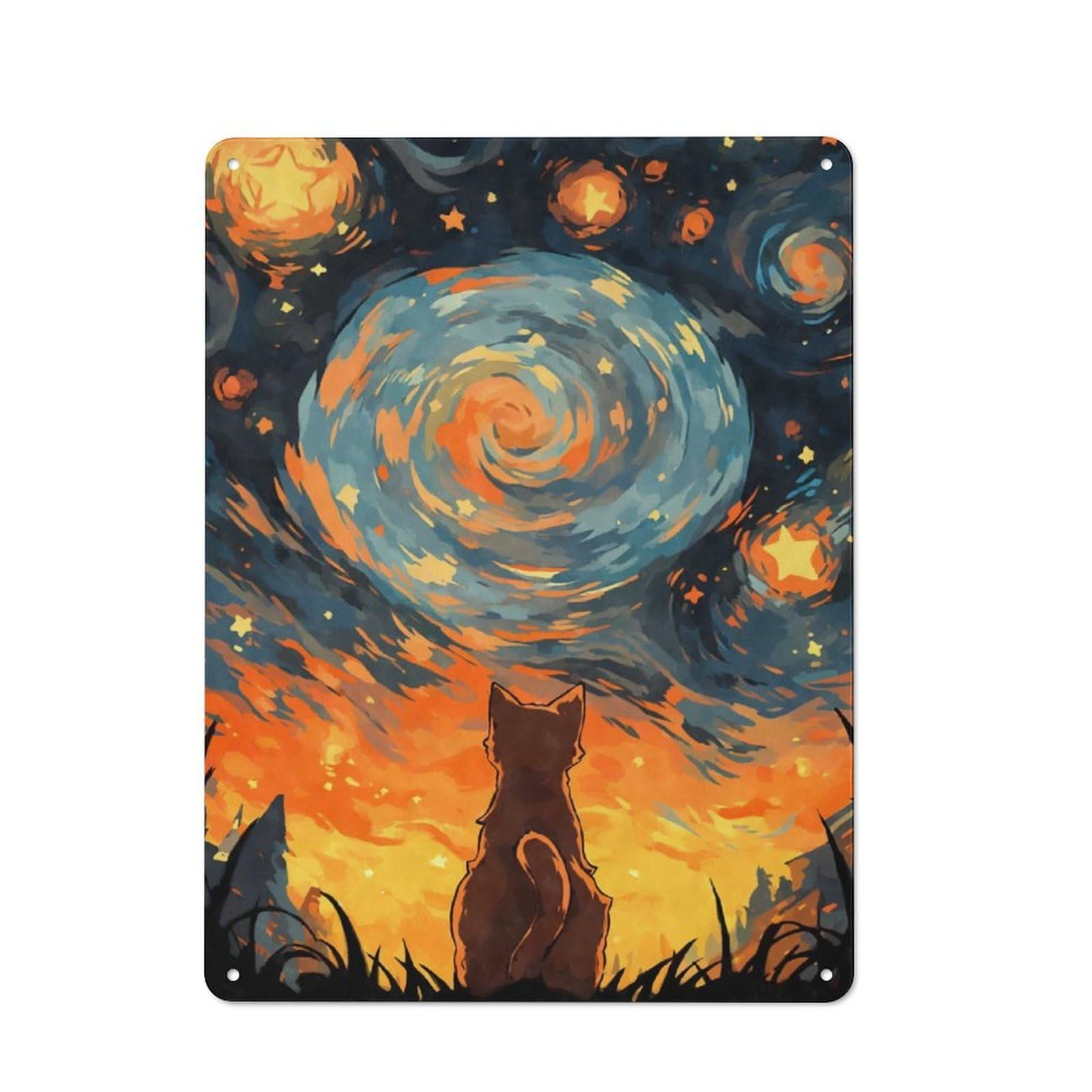 Junmoney Orange Cat Starry Night Retro Metal Wall Sign 40X30cm With For Garage Wall, A Decorative Metal Sign For Garages And Workshops