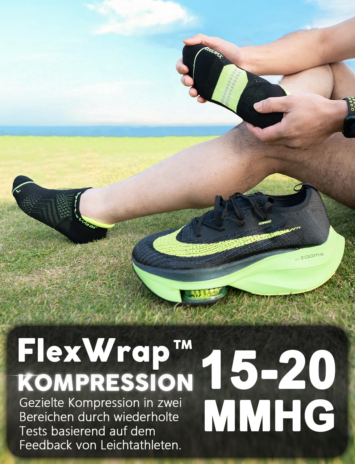 Juclise Bambus Laufsocken Kompressions Herren,Kurz Atmungsaktiv,Wandersocken Coolmax,Golf Sportsocken Sneaker Running