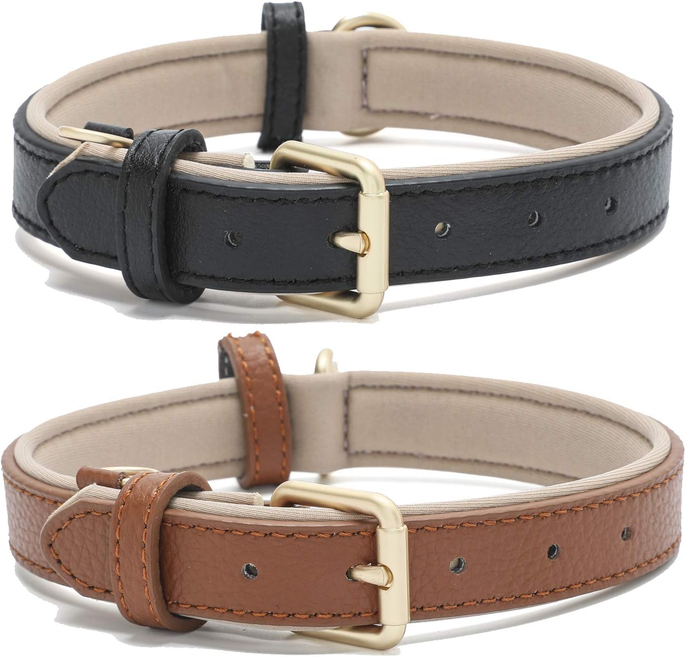 2 Pack Leather Dog Collar for Small Medium Large Dogs Classic Soft Padded Breathable Waterproof Collars Black Brown Extea Small