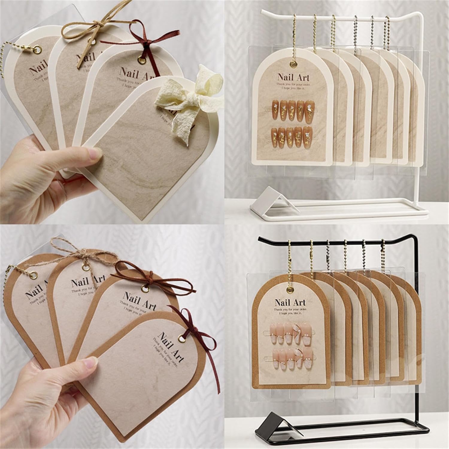 THR3E STROKES 10PCS Ins Press OnNail Packaging Nail Gel Polish Sample Display Nail Art Background Card Dustproof Bag With Tie Bags-image-4