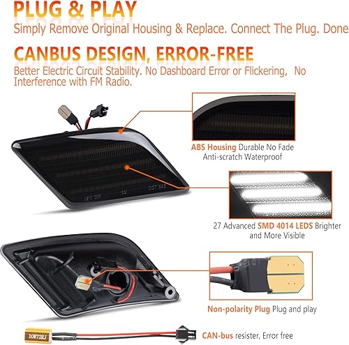 Miniatura 6 de POPMOTORZ Conjunto de luces de señal intermitente de lente blanca para parachoques delantero completo LED, kit de lámparas de marcador lateral