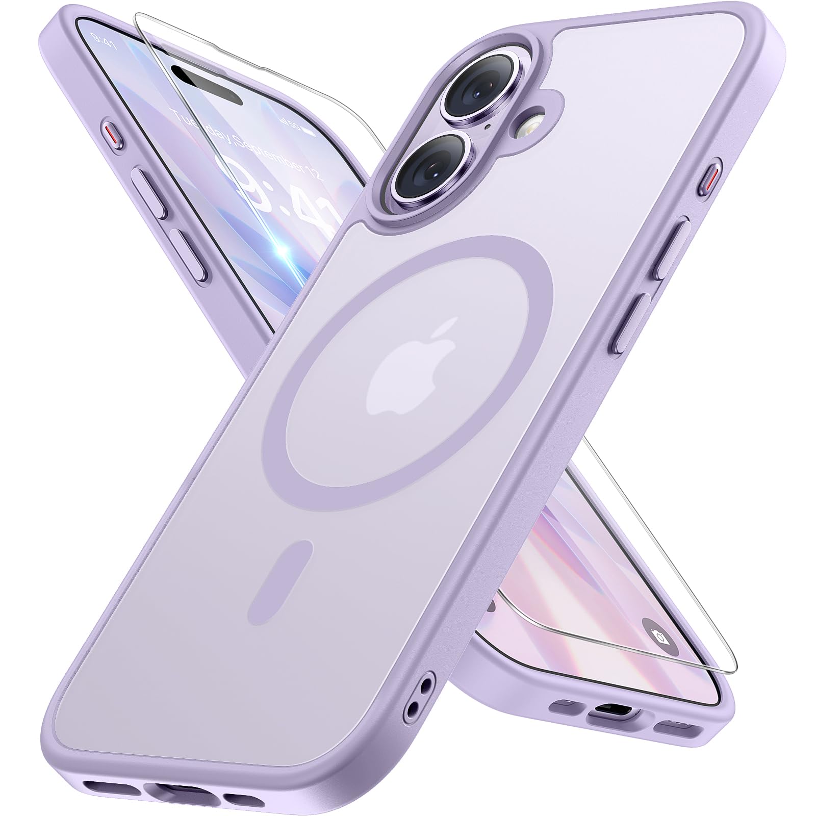 Photo 1 of Miracase Magnetic for iPhone 17 Case (Compatible with MagSafe) with Screen Protector Military-Grade Protection, Anti-Fingerprint Translucent Matte Phone Cover for iPhone 17 6.3 inch, Light Purple