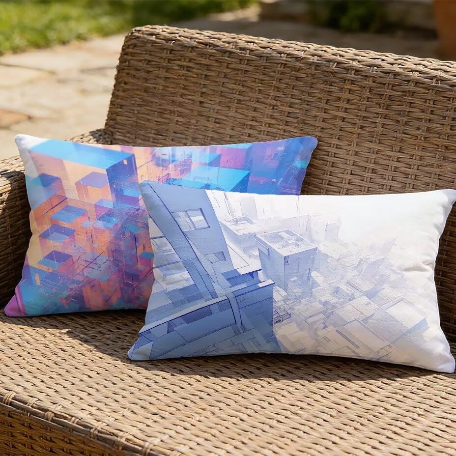 Housse de coussin de jardin aspect lin bleu 80x100 rectangulaire décoratif - 2