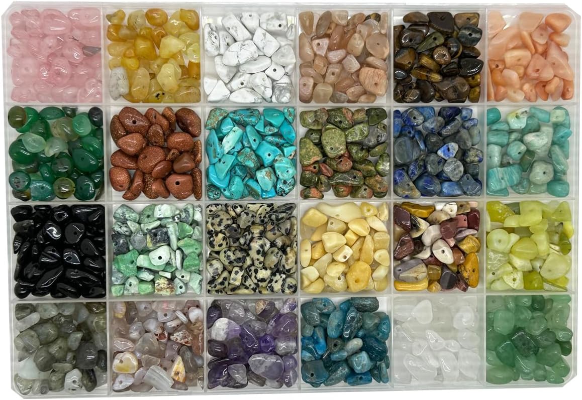 Gemstone Chips Beads DIY Jewelry Making, Healing Engry Crystals Polishing Crushed Irregular Shaped Beads with Box(24 Colors-2)