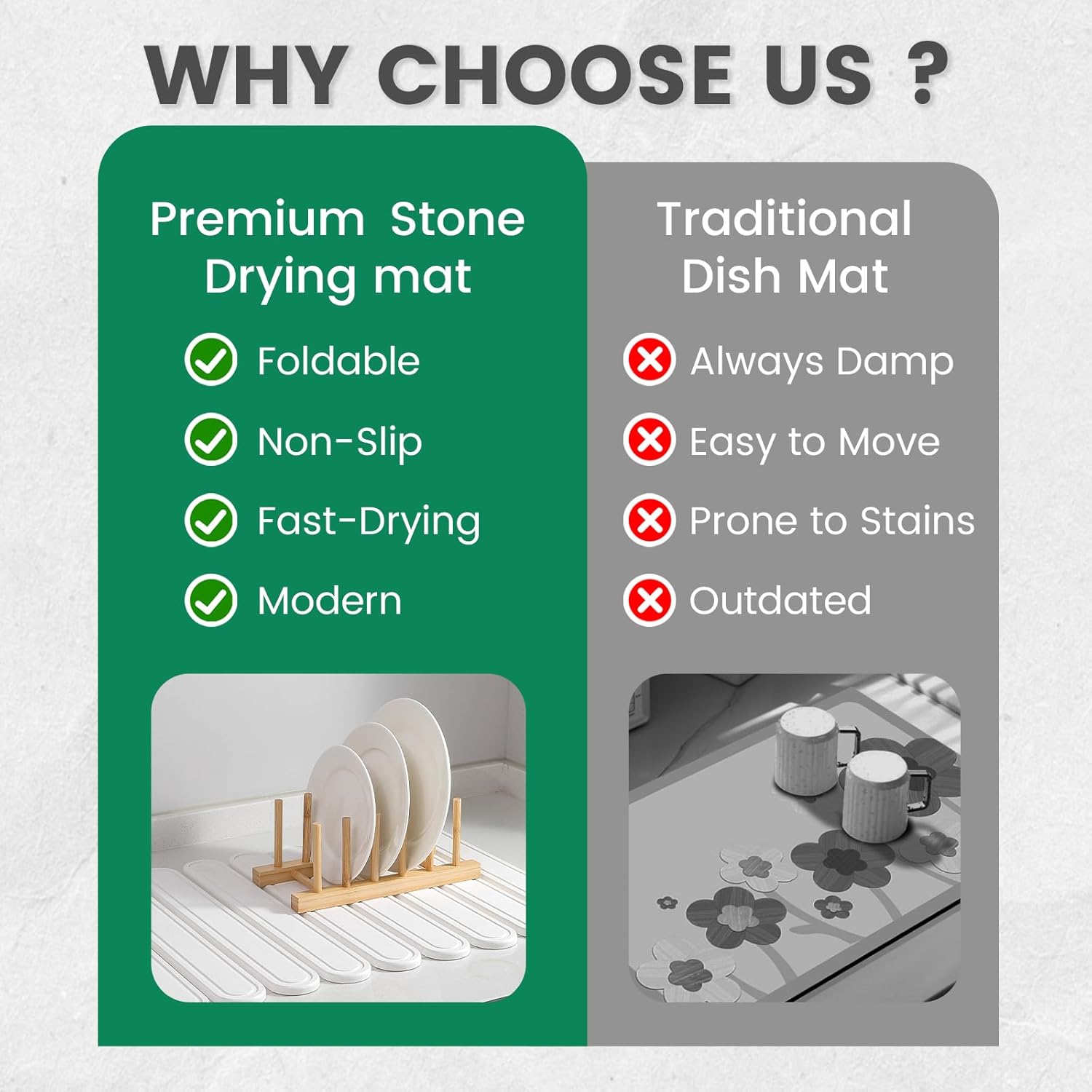 Large Stone Dish Drying Mats for Kitchen Counter, 24"×16", Instant Drying Pad, Fast Drying Collapsible Dish Drying Mat, Diatomaceous Earth Mats, Adaptable Dish Drying Rack, Ivory White