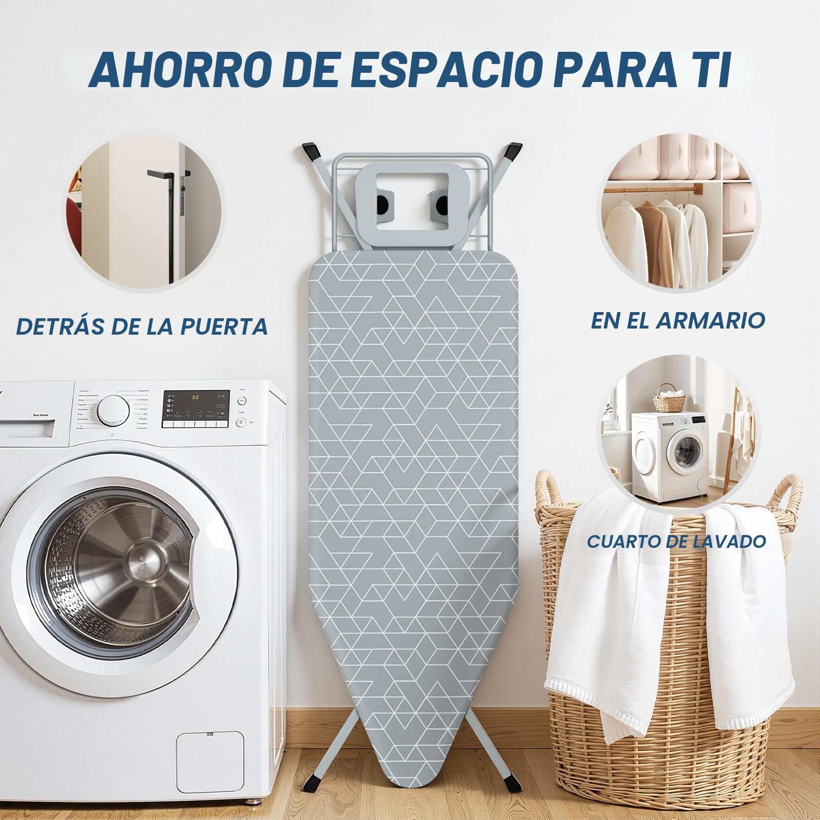 STANEW Tabla de Planchar 120 x 45 cm,Plegable Tabla Planchar,Apto para planchas de Vapor, Sistema de Cierre de Seguridad,Altura Regulable,100% Algodón,con Soporte Sólido Unidad de Vapor(Gris)