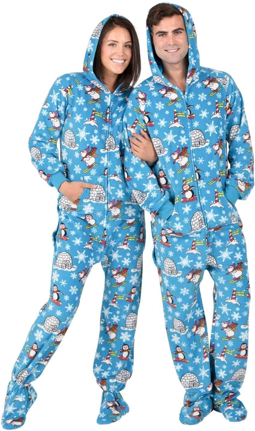 Adult Fleece Hoodie Drop Seat Onesie | One-Piece Pajama Jumpsuits for Men and Women Pjs | Unisex