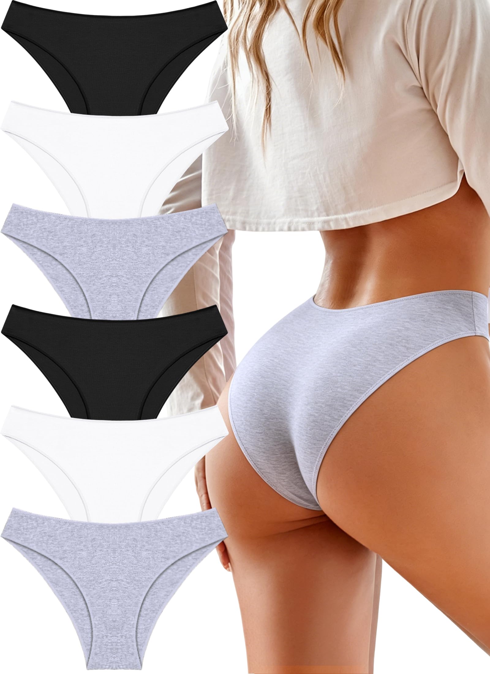 Cotton Underwear Women Sexy Cheeky Bikini Panties Lingerie Outfits 6 pack | Soft Breathbale Basics Essentials Underwear Plus Size Cute Fall Summer Neutrals Colors Panties Outfits Clothes for Women Girl