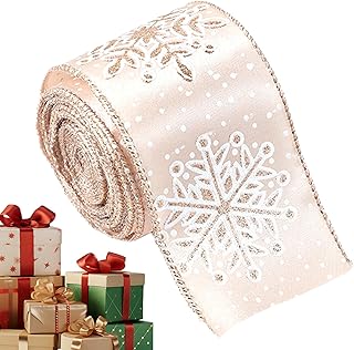 Christmas Ribbon for Crafts | 6.5 Ft Christmas Strap Decoration,Champagn...