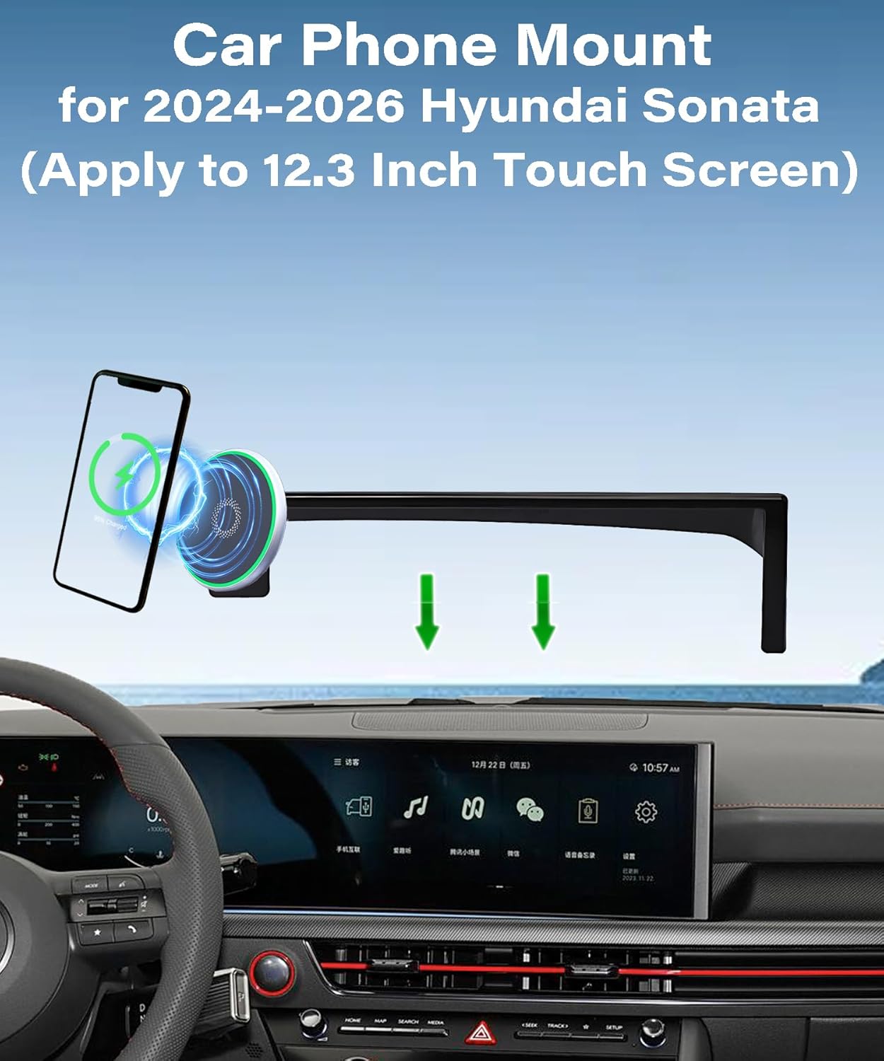 Car Phone Holder for Hyundai Sonata 2024 2025 2026 Accessories Apply to 12.3 Inch Touch Screen 15W Fast Wireless Charger Screen Fixed Clip Cell Phone Mount