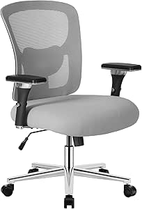 Sweetcrispy Big and Tall Office Desk Chair with Lumbar Support, 500lbs Heavy Duty Mesh Ergonomic Computer Chair with 4D Armrest and Wide Seat, Grey