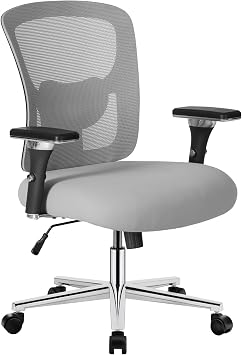 Sweetcrispy Big and Tall Office Desk Chair with Lumbar Support, 500lbs Heavy Duty Mesh Ergonomic Computer Chair with 4D Armrest and Wide Comfy Seat, 360 Swivel Wheels for Adult, Grey