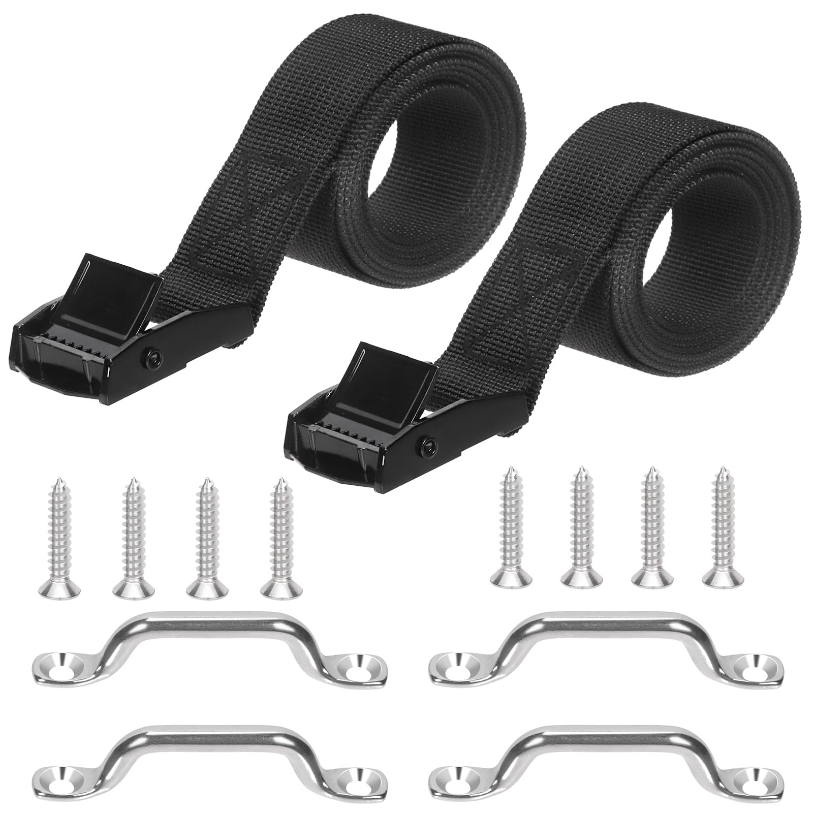 Kit di cinghie di fissaggio per batteria con fibbia a camma in acciaio inox, staffa in acciaio inox e viti per barche, cinture per bagagli, auto