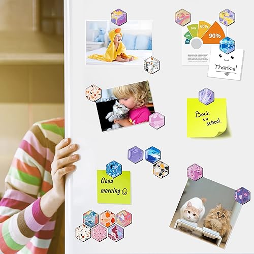 Miniatura 5 de MORCART - Imanes hexagonales para nevera, coloridos imanes de terrazo para refrigerador y casillero (pizarra blanca y vidrio)