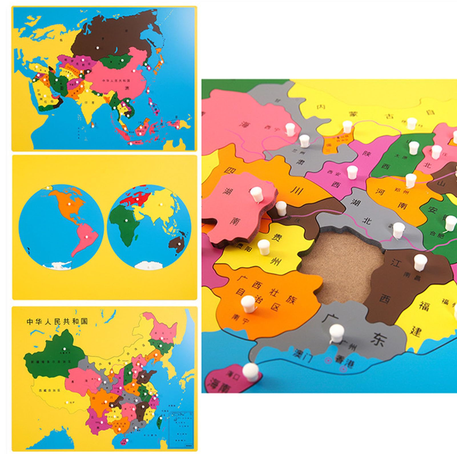 Rompecabezas Montessori de Mapas, Rompecabezas de Madera de China y del Mundo para Niños, Juguete Educativo de Geografía,China
