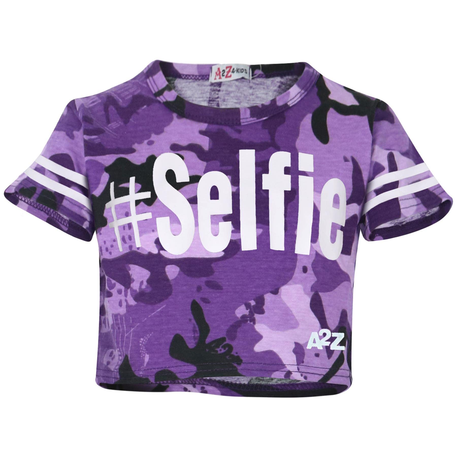 A2z 4 Kids Girls Selfie Camo Purple Top Selfie Camouflage Trendy - Camo Selfie Crop Top Purple 13