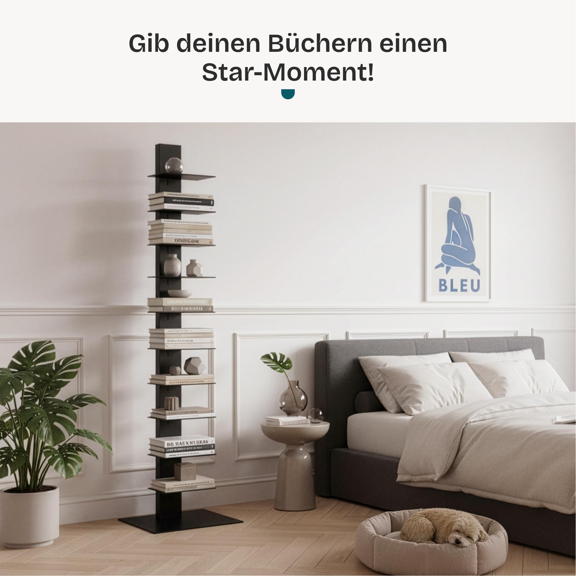 [en.casa] Standregal Eksjö CD DVD Regal in schmaler Leiterform mit 10 Ablagen Bücherregal für Wohn- und Schlafzimmer Büro 150 x 39 x 39 cm Schwarz