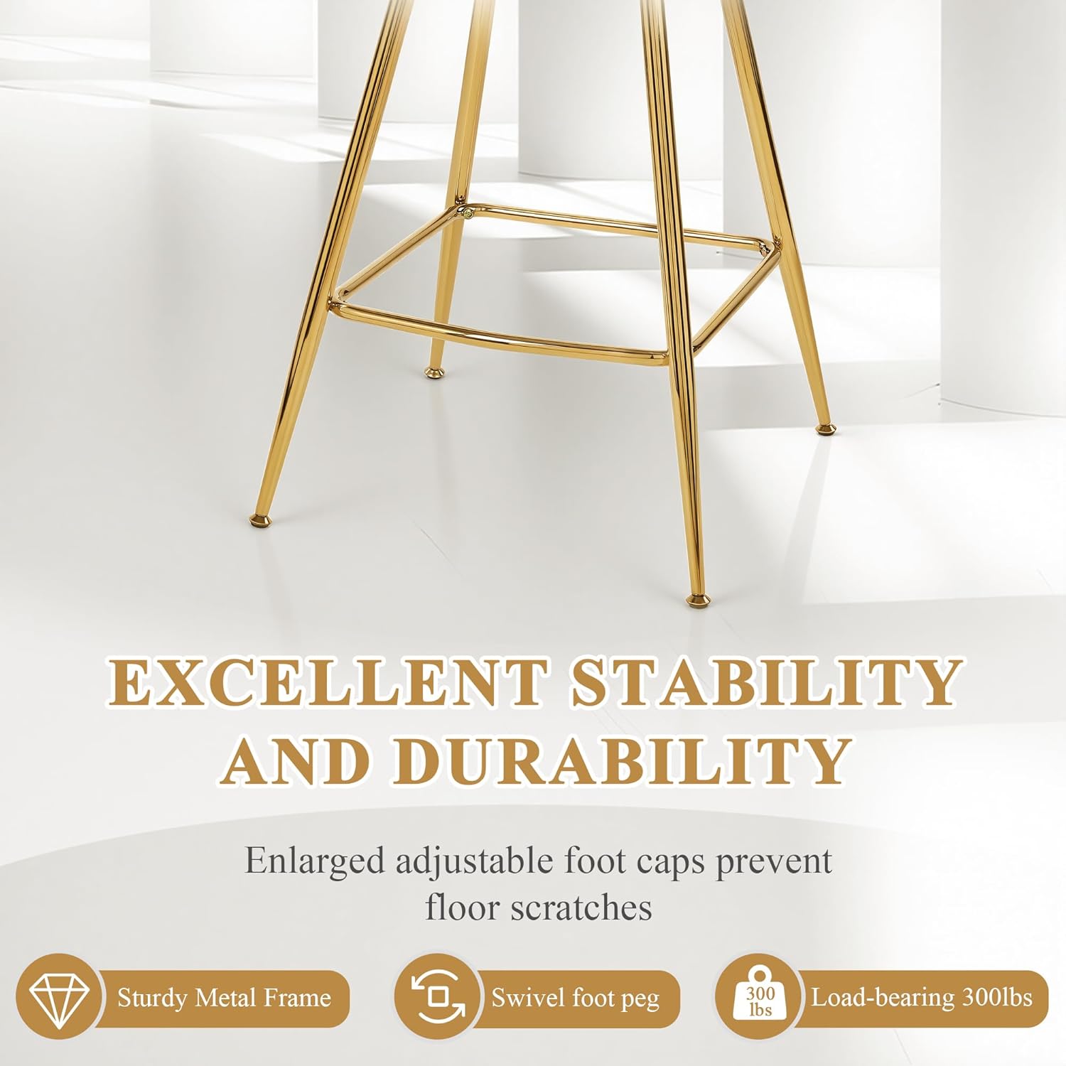 VECELO Bar Stools Set of 4, Counter Height Bar Stools, 26 inch Seat Barstools with Woven Back and Footrest for Kitchen Island Counter, White