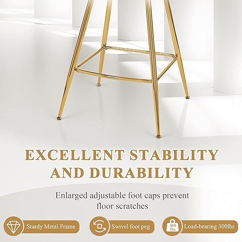 Miniatura 5 de VECELO Juego de 4 taburetes de bar, taburetes de bar de altura de mostrador, taburetes de bar de 26 pulgadas con respaldo tejido y reposapiés para