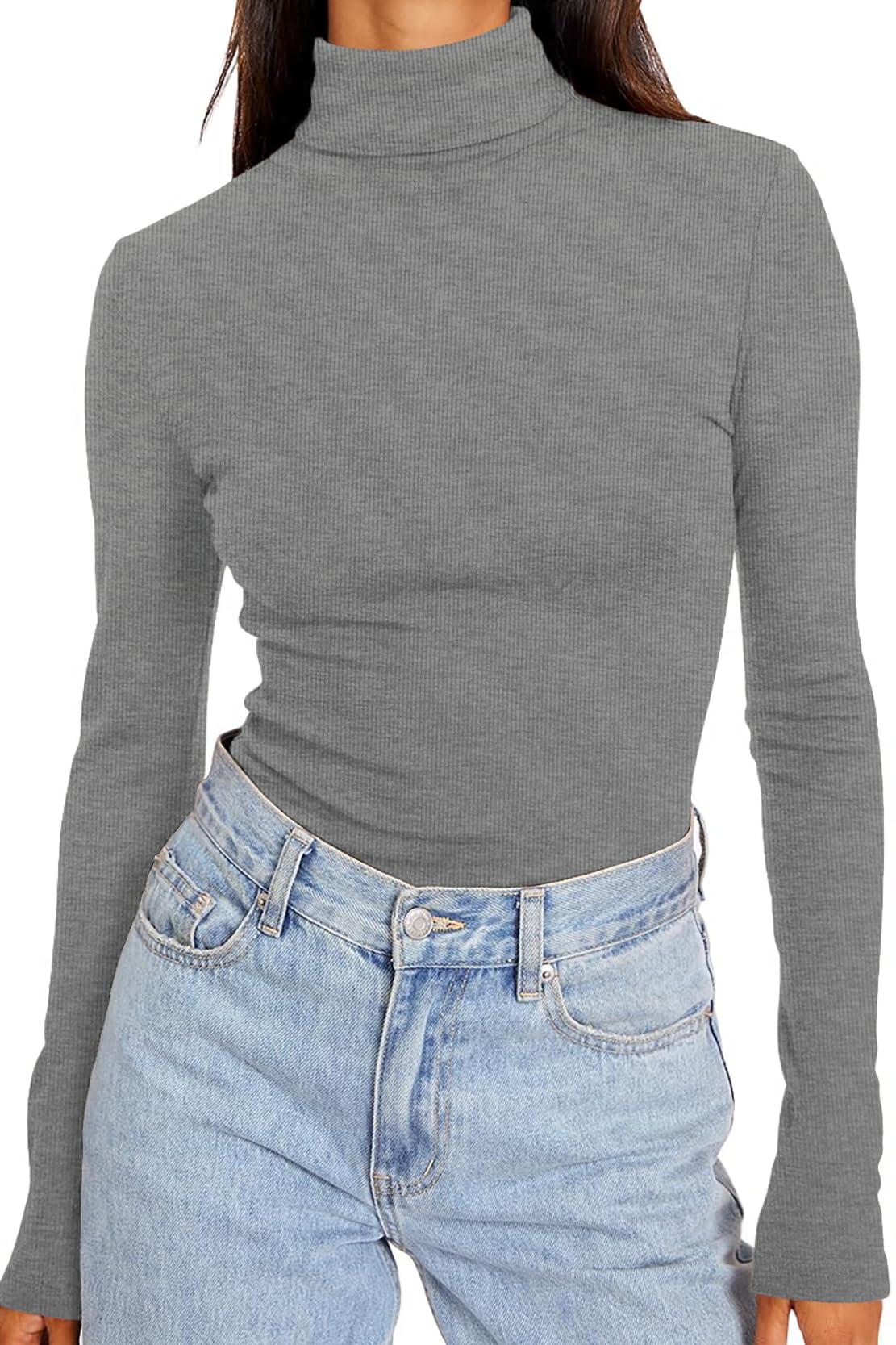 DUOEASE Rollkragenpullover Damen Basic Einfarbig Langarmshirt Damen Herbst Winter Oberteile Rollkragen Langarm Tshirt Elegant Casual Top