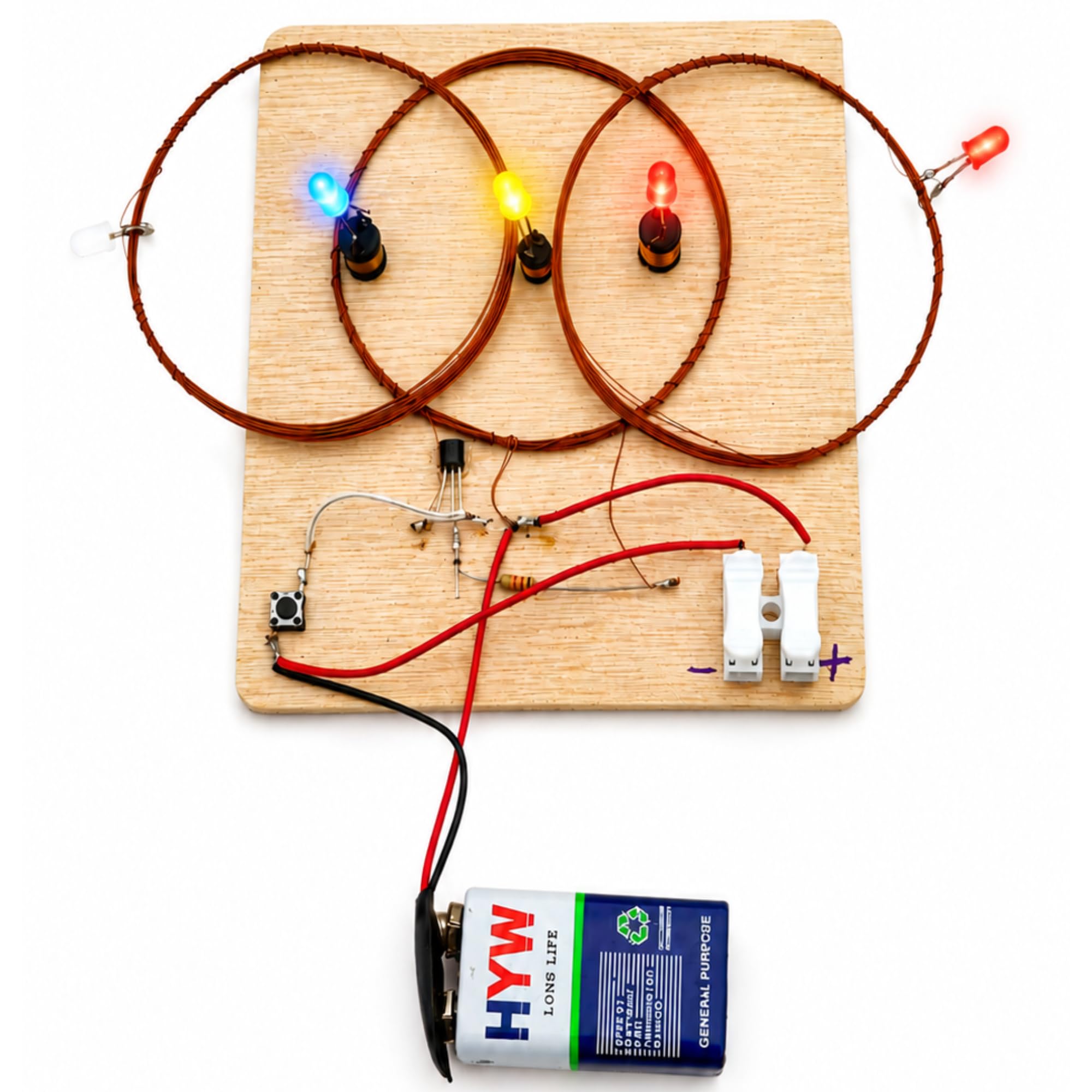 Wireless Power Transmission Kit DIY Science Project | STEM Learning Project, Includes 9V Battery, Coil and LED Set, 2N2222 Transistor, Wood Plate Base-image-30
