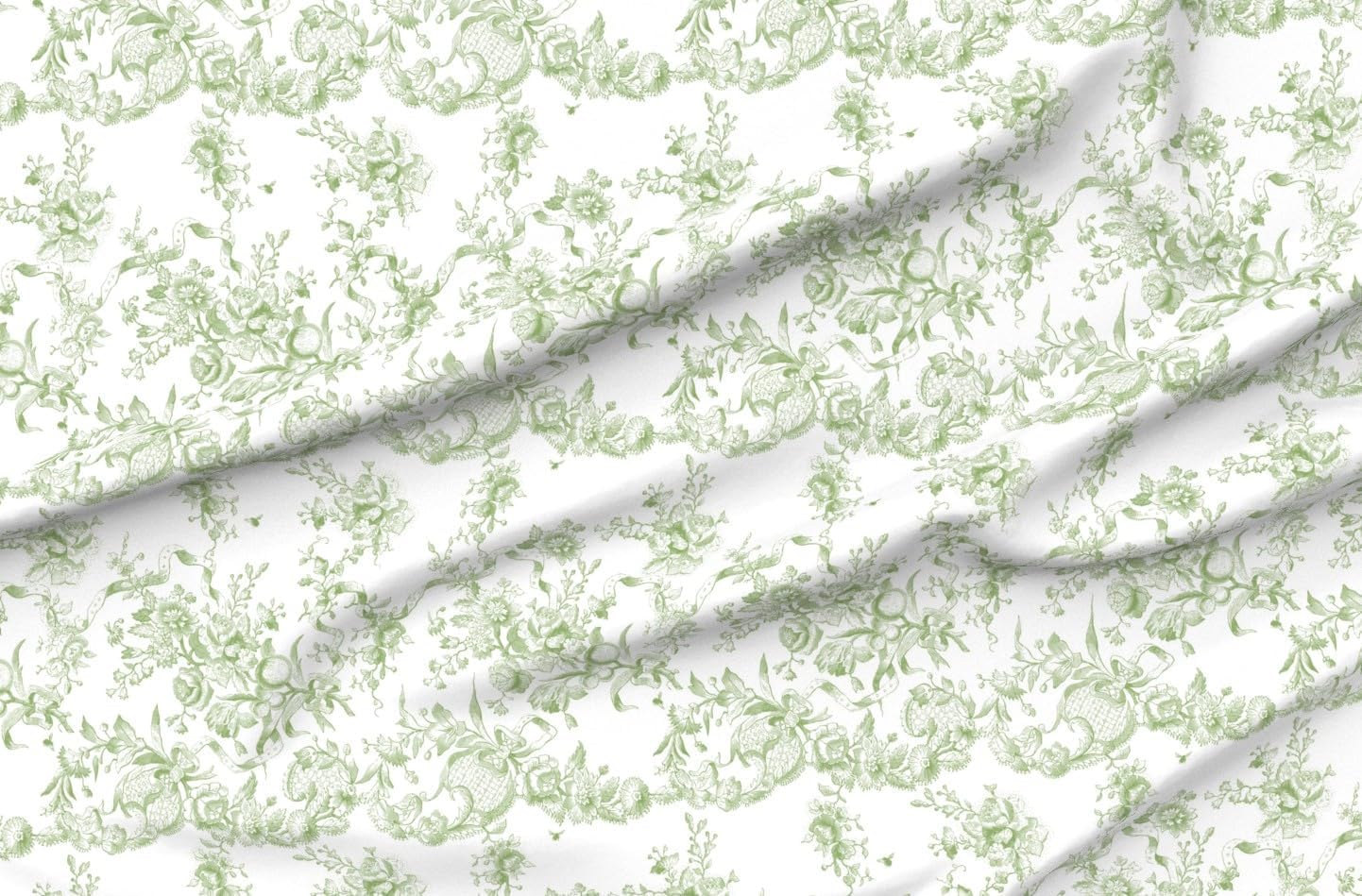 Spoonflower Fabric - Victorian Toile Romantic Rococo French Country Cottage Botanical Printed on Petal Cotton Fabric Fat Quarter - Sewing Quilting Apparel Crafts Decor