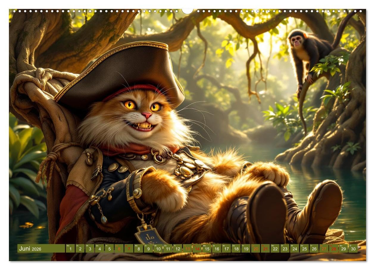 Piratenkatzen- Samtpfoten auf Kaperfahrt (Wandkalender 2026 DIN A2 quer), CALVENDO Monatskalender: Die Abenteuer der Piratenkatzen. (CALVENDO Tiere)