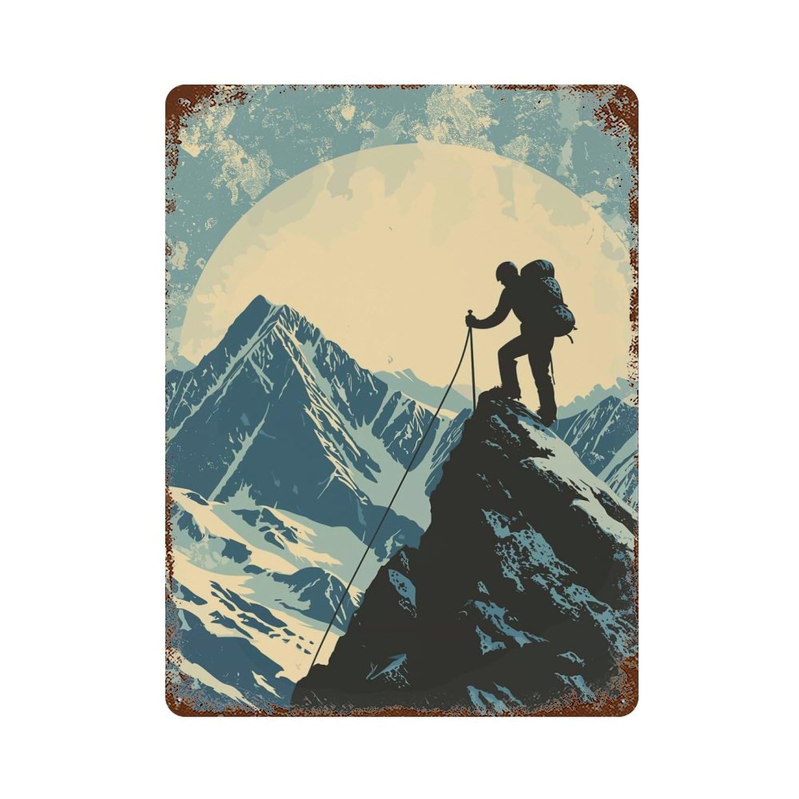 Retro Metal Sign with Mountain Climbing Snowy Design 15.7"x11.8", for Office, Studio And Wall Decor, Retro Wall Decor