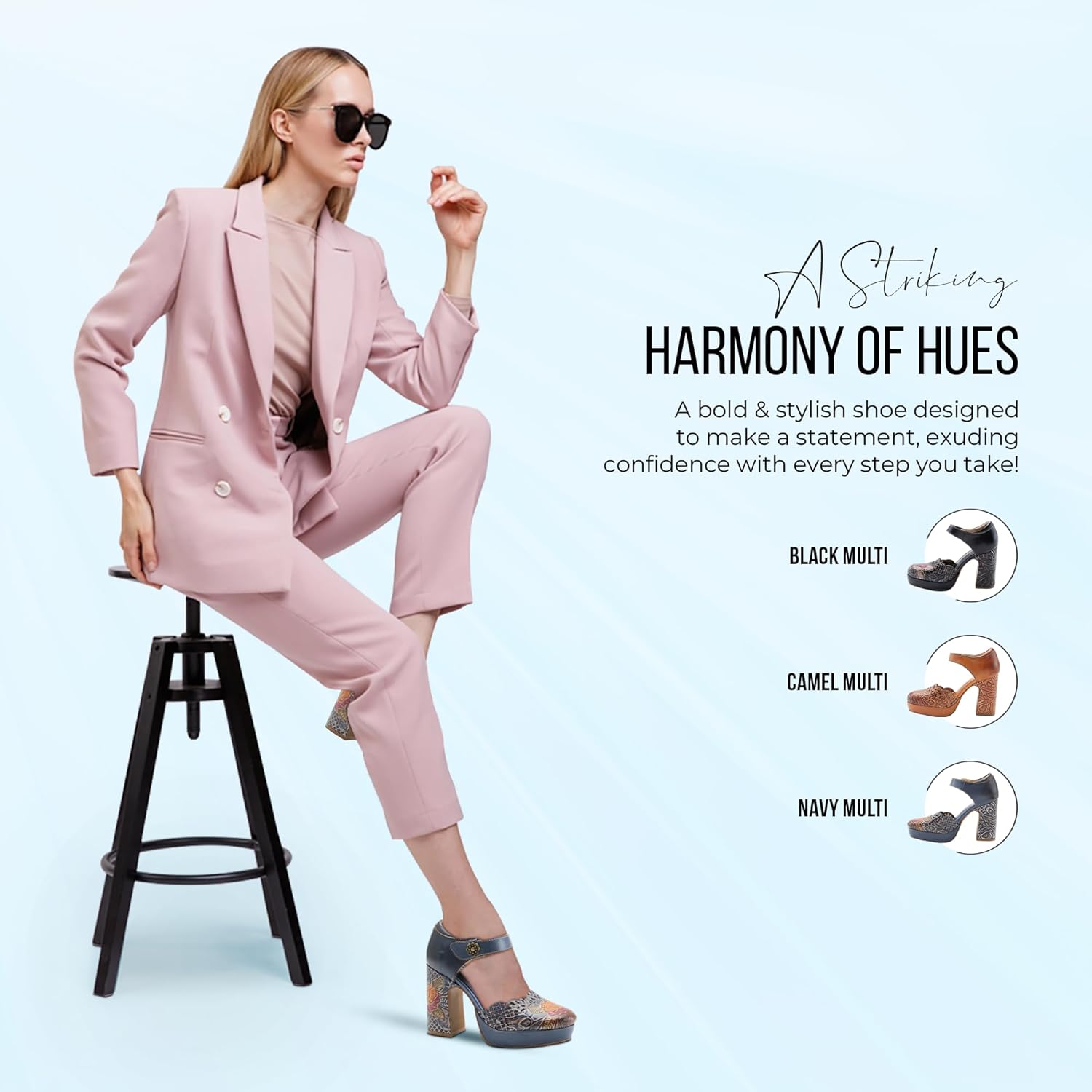 L'Artiste Debbihary Mary Jane Pump Shoes for Women | Pointed Closed Toe High Heels for Women with Rose Embossed Details and Adjustable Ankle Strap