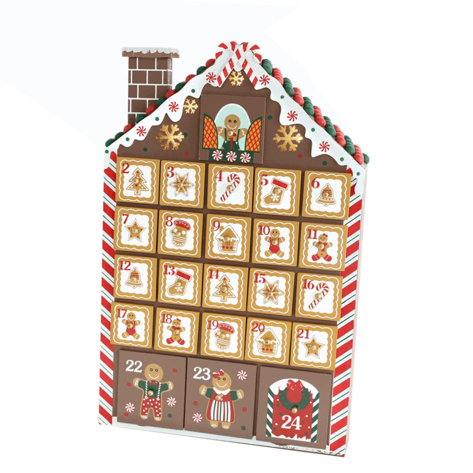 Colcolo Calendario de adviento navideño de Madera con 24 cajones y Luces LED para casa de Jengibre, Adorno de Mesa para Dormitorio, Sala de Estar, Estilo