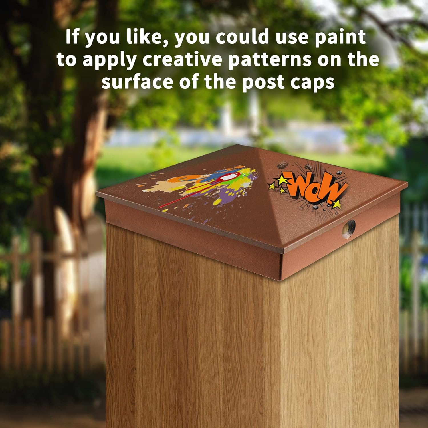 Azdele 6x6 Heavy Duty Aluminum Pyramid Post Caps Cover for Nominal Post(Actual 5.5" x 5.5" Wood Post), with Matte Finish Powder Coated Surface, for Fences Wood Post of Decks or Corridors, Brown 4Pack