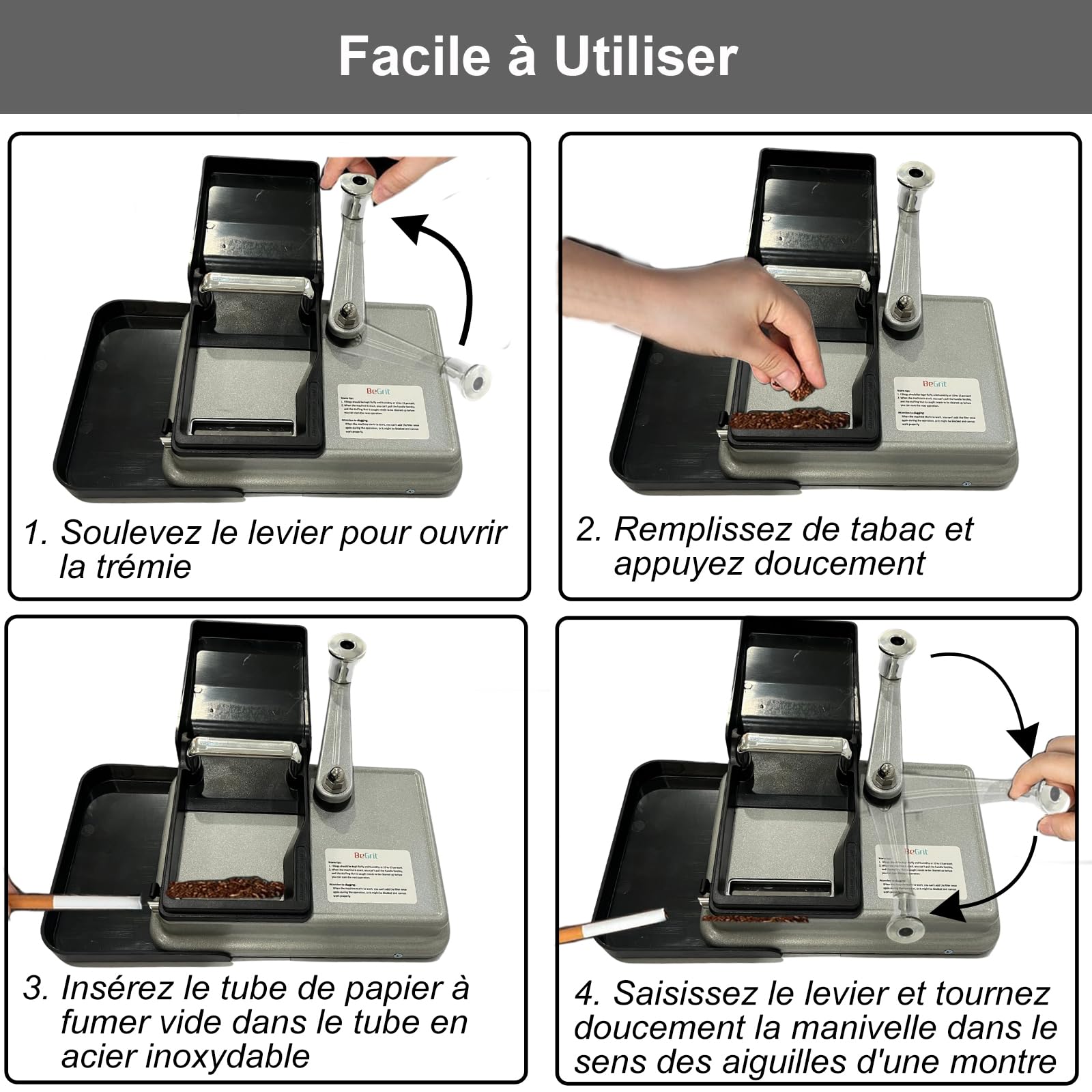 BeGrit Machine à Tuber φ 8mm Cigarettes de Machine avec étui Cigarette Machine pour roulage de cigarettes Tubeuse Manuelle Machine à Cigarette, Machine à Bourrer, Machine à Rouler de Cigarette