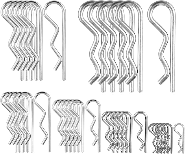 Cotter Pins Assortment Kit,R Clips Split Pins Stainless Steel Cotter Pin Retaining Spring Hitch Cotter for Use on Hitch Pin Lock Systems,Heavy Duty Zinc Plated Hitch Pin Fastening Pin Set 36 PCS