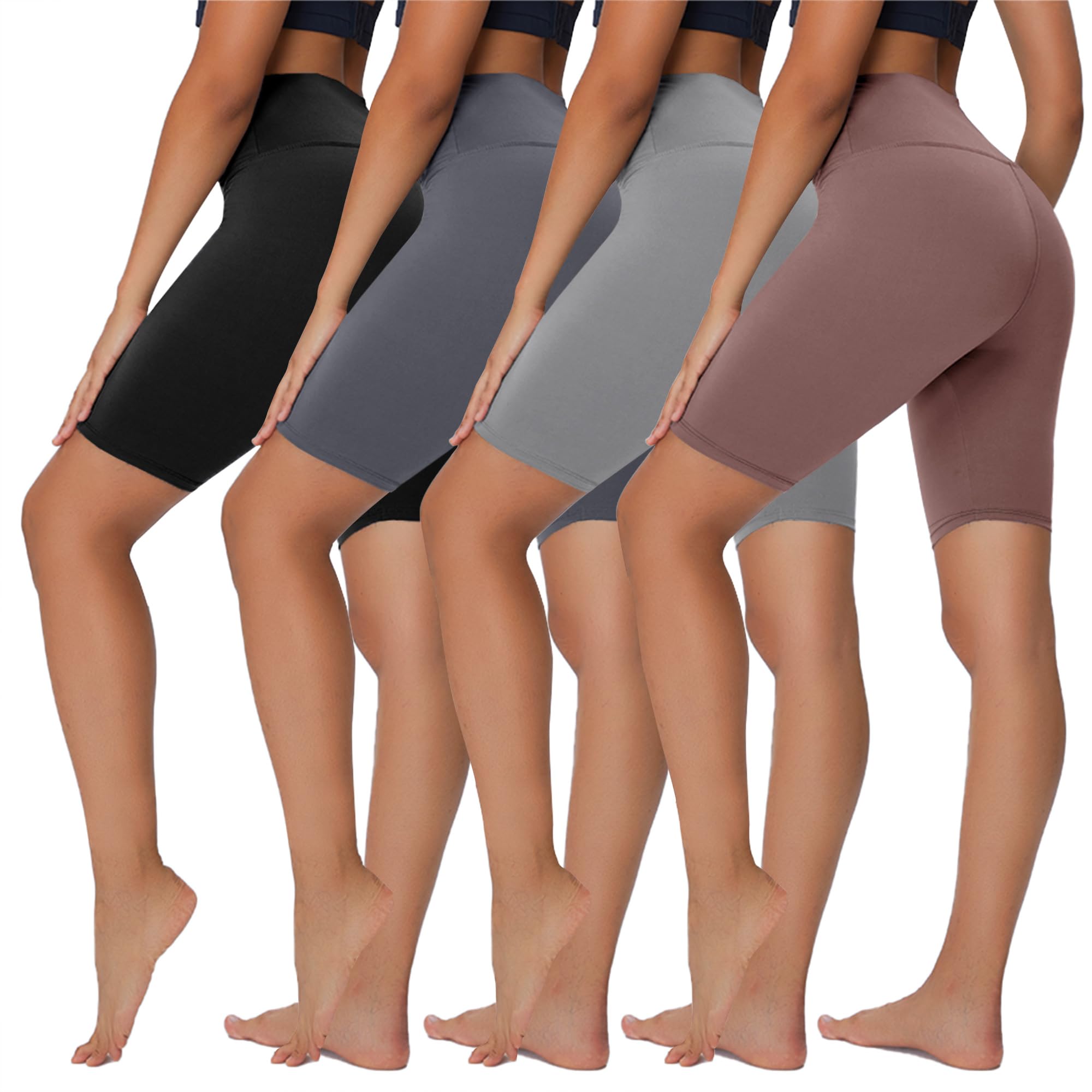 4 Pack Biker Shorts for Women - 8” High Waist Tummy Control Summer Workout Shorts for Running Yoga Athletic