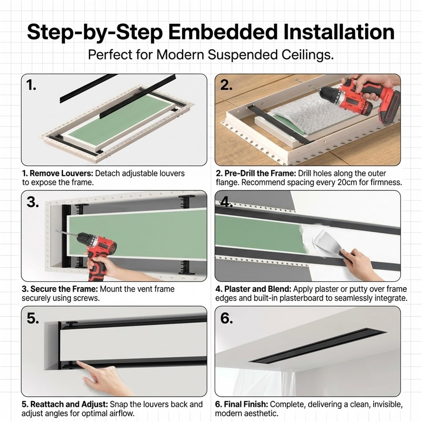 Griglia di Ventilazione su Misura, Copertura HVAC Aria Calda Fredda | Caldo Freddo, Viti Installazione Rapida, Con Filtro, Flusso Regolabile, Soffitto, Presa D'Aria Per Porta(D)