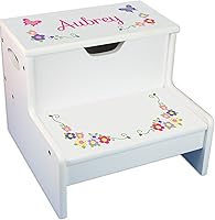 Vista 16 de Taburete para niños con guirnalda floral rosa gris y rosa personalizada con almacenamiento (castillo de princesa)