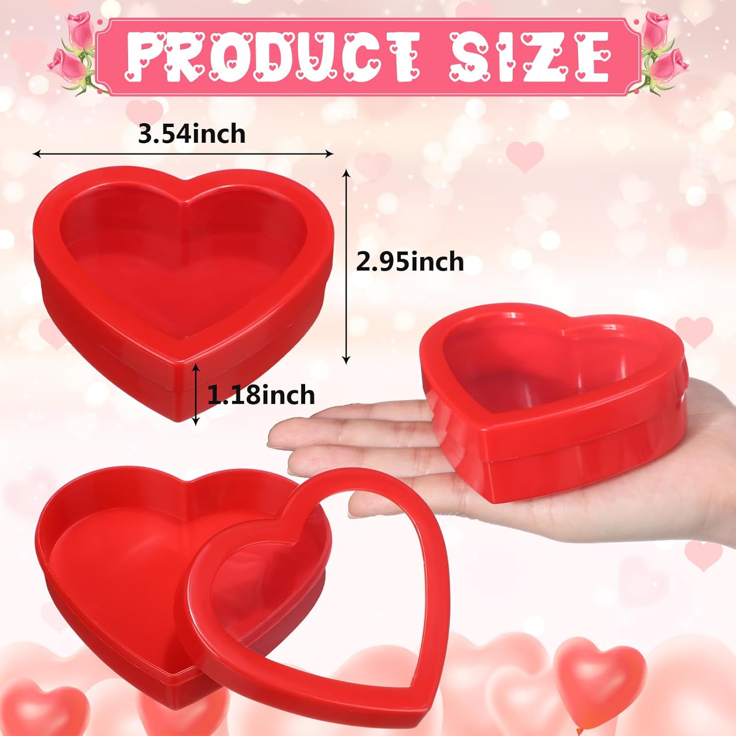 Wesiti 36 Pcs Small Heart Shaped Boxes with Window Valentine's Day Gift Boxes Plastic Storage Container for DIY Projects Presents Candy Jewelry Mother's Day Gifts (3.5 x 3 x 1.2 Inch,Red) 1 Count (Pack of 36) Red 36