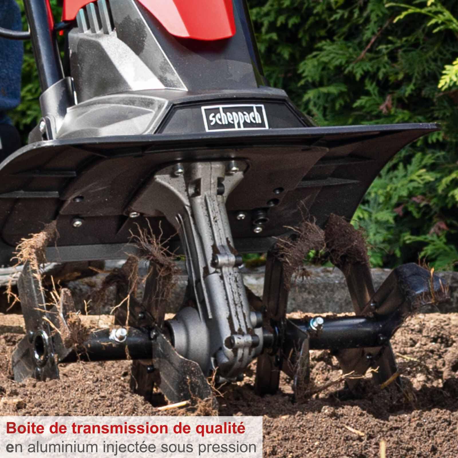 Scheppach Motobineuse MTE380 Motobineuse électrique | Puissance 1050W | Haies Ø205mm | Largeur de fraisage 360mm | Vitesse de hachage 400 1/Min | Démarrage immédiat avec disjoncteur | Pliable