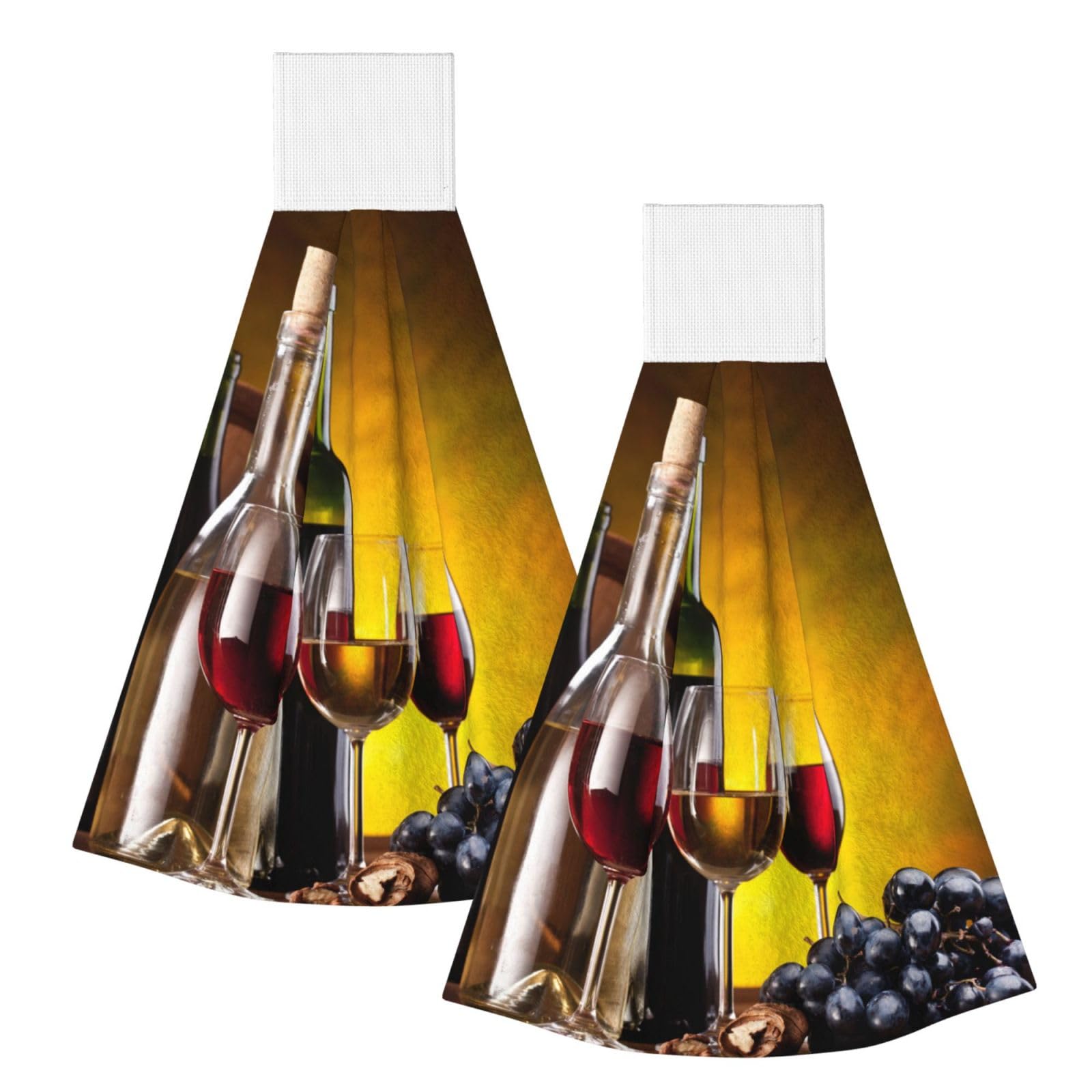 DOPKLNA Grapes Wine Bottles And Drink, 2 Pcs Hanging Coral Fiber Hand Towels for Bathroom, Absorbent Kitchen Towels