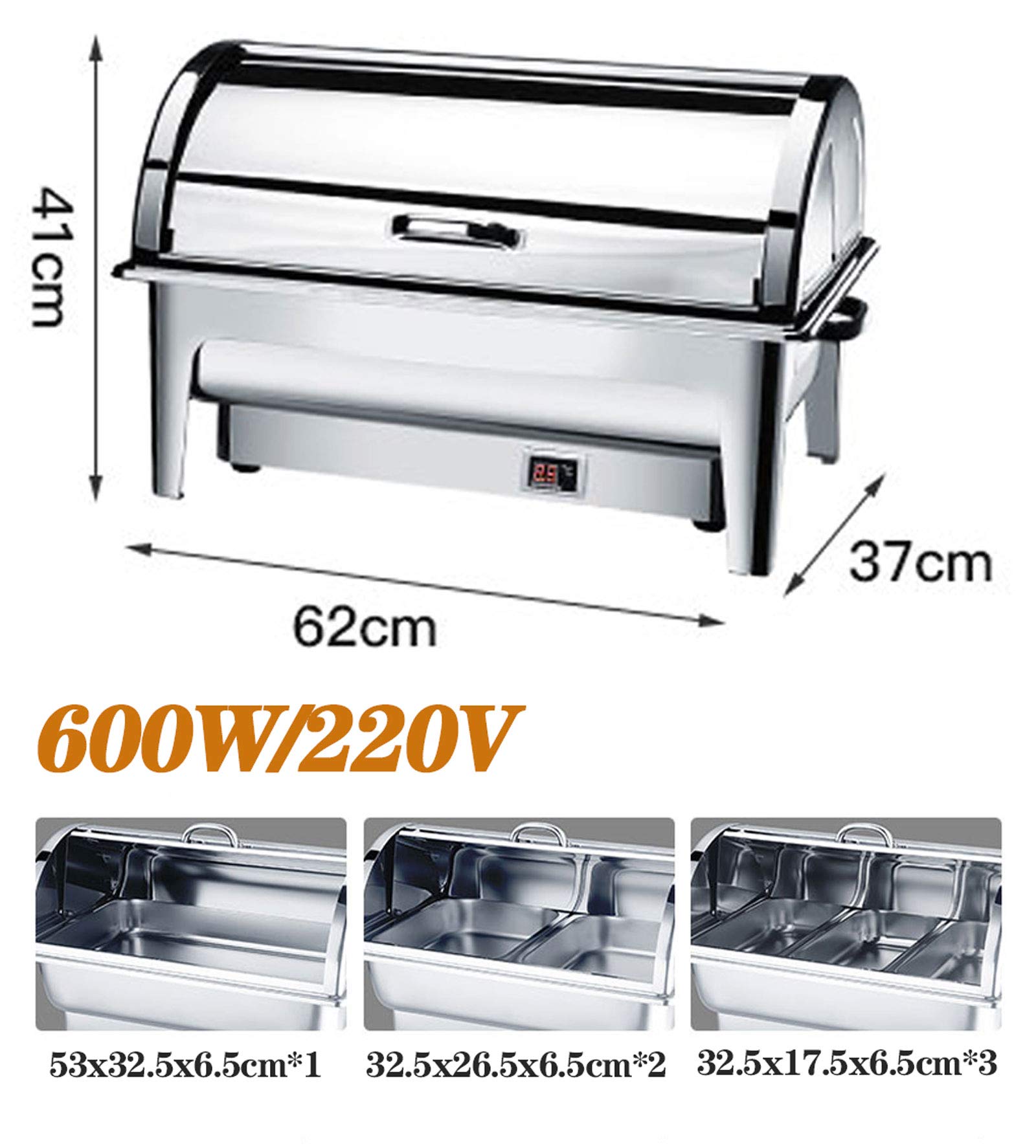 Chafing Dish Buffet, Chauffe Plat Electrique de Table, Buffets Chauffants Chauffe-Plat en Acier Inoxydable pour Cuisine, Fête, Banquet, 9L