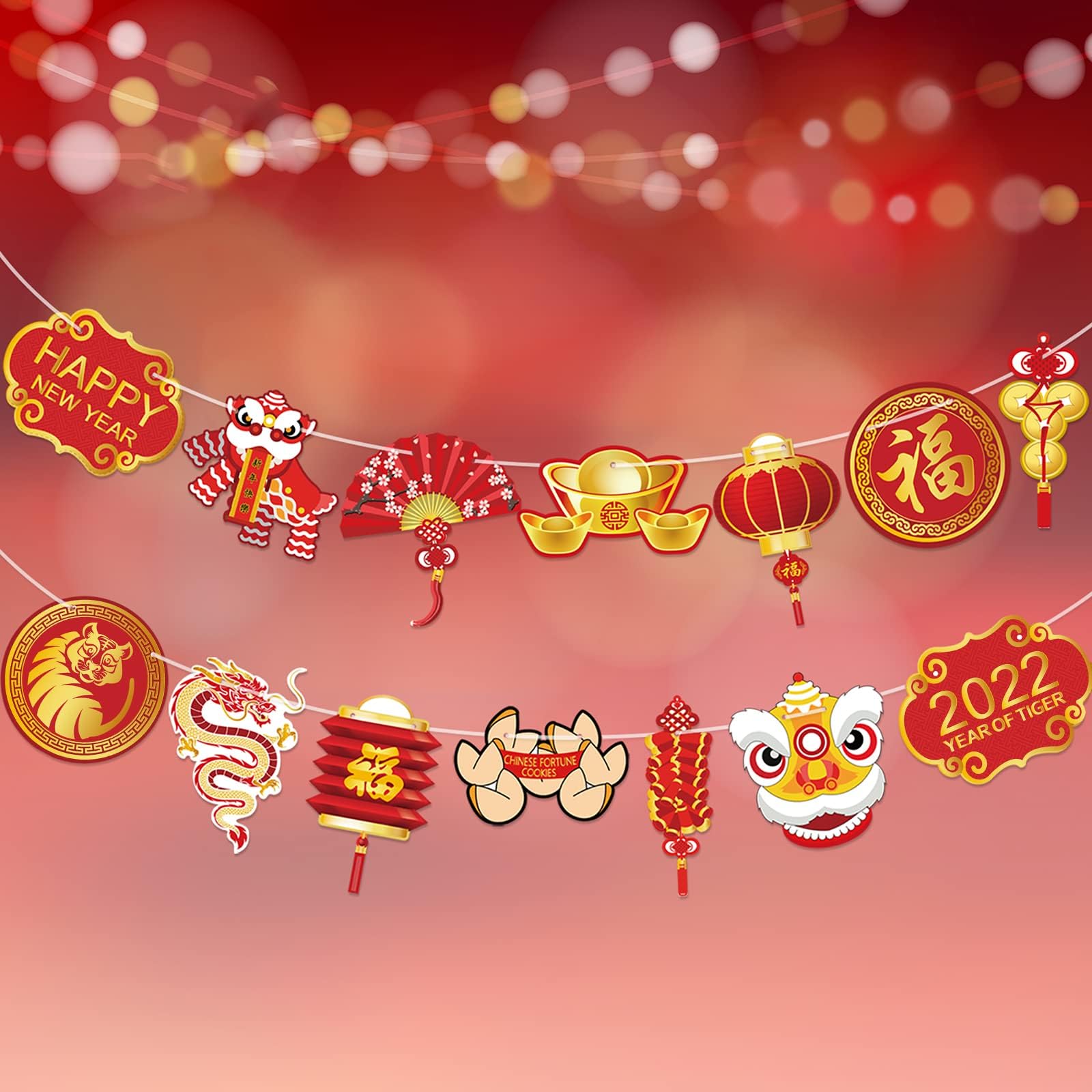 Year of Dragons Garland 2024 Chinese New Year Flag Banner Happy New Year Decoration China Party Spring Chinese New Year Banners Garland (Dragon)