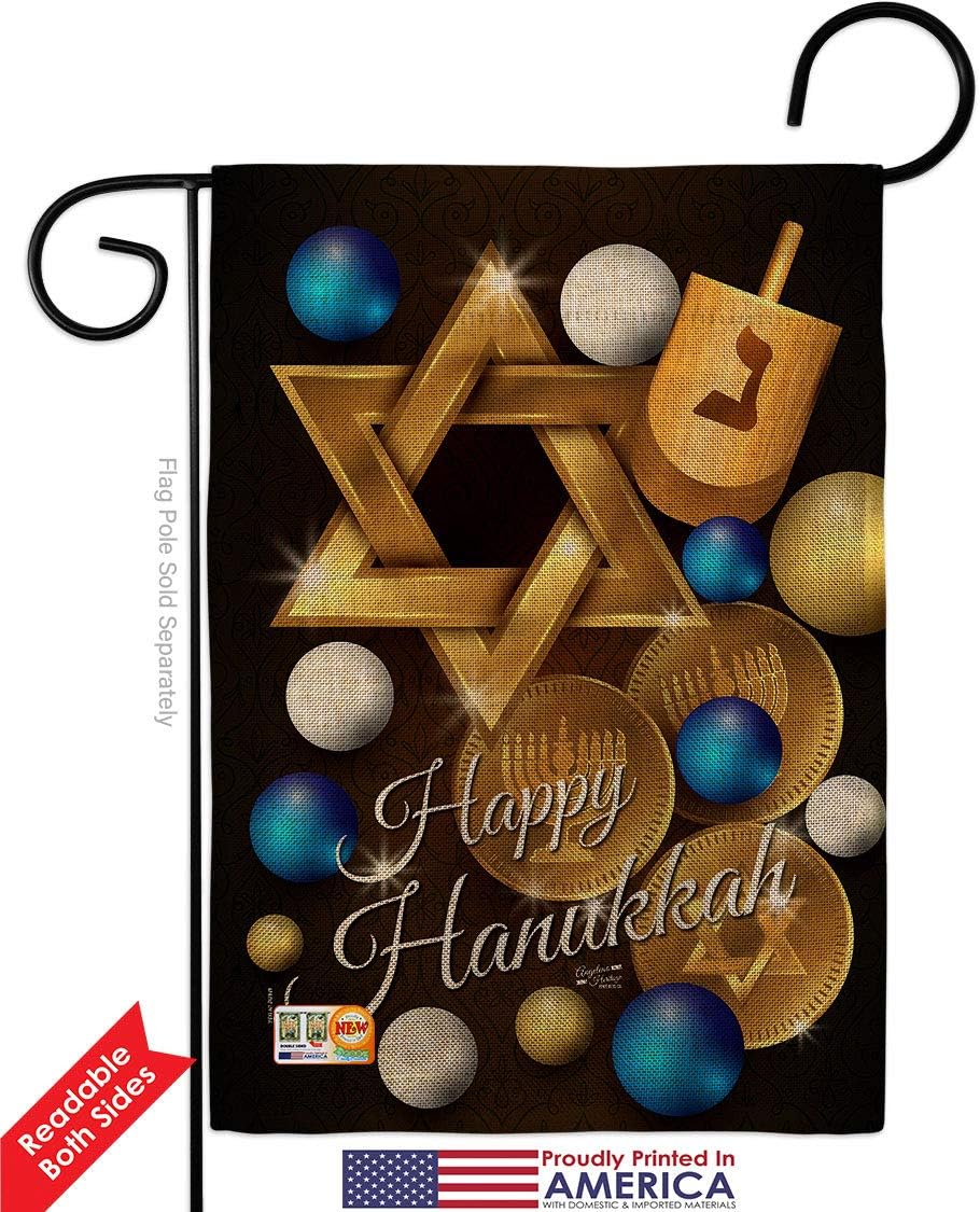 Happy Hanukkah Burlap Garden Flag Set Wall Holder Wintertime Candle Bonsai Menorah Jewish Chanukah David Small Decorative Gift Yard House Banner Double-Sided Made In USA 13 X 18.5