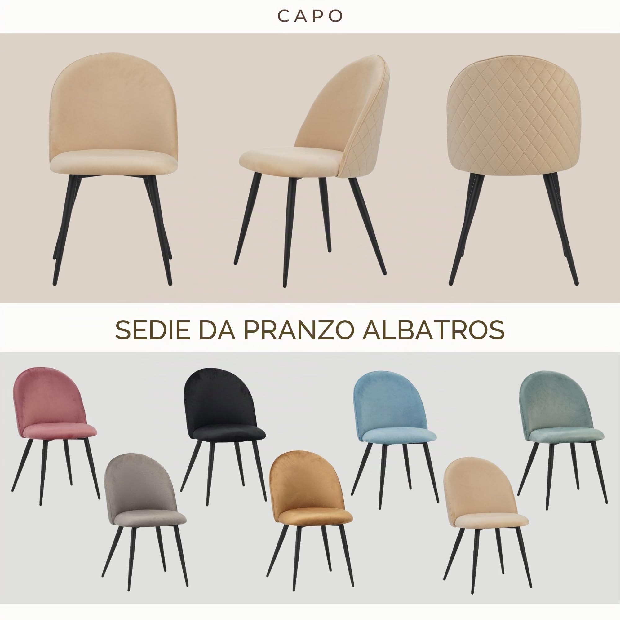 Albatros - Set di 4 sedie da sala da pranzo con rivestimento in velluto, stile vintage, rivestimento in velluto, con imbottitura certificata SGS – moderna sedia da cucina
